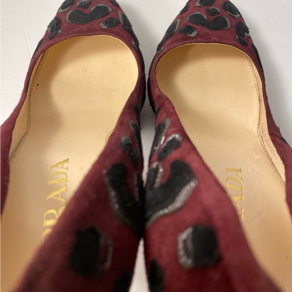 Prada suede pumps heels leopard burgundy black 35.5 - Picture 6 of 9